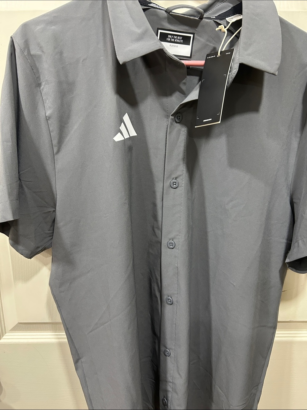 adidas Men’s Gray Short-Sleeve Button-Down Polo Shirt